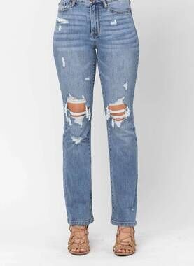 NEW JUDY BLUE destroyed high waist bootcut jeans in stone wash